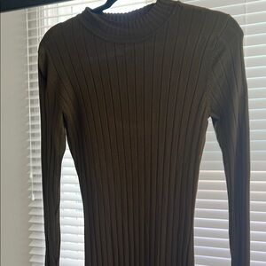 Olive Green Ribbed Long Sleeve Sweater Dress